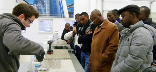 The African guests showed great interest in the product demonstration illustrating industrial floor coatings provided in the MC Events and Training Centre on Müllerstrasse in Bottrop.